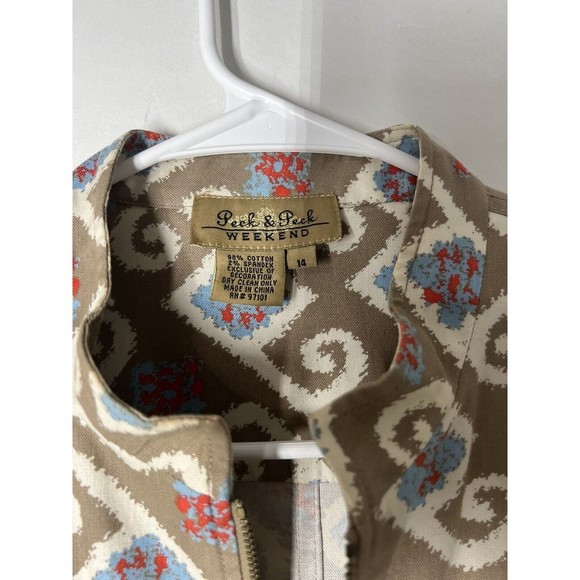 Peck & Peck Weekend Tan/Blue Southwestern Zip Up Outdoor‎ Jacket Womens Sz 14 - Picture 2 of 5